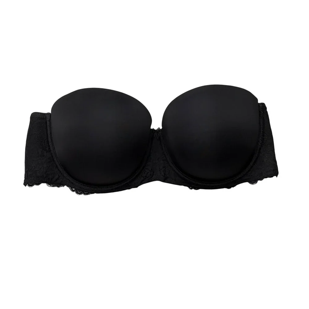 Torrid Curve Womens Bra 44D Black Lace Strapless Underwire Lightly Lined